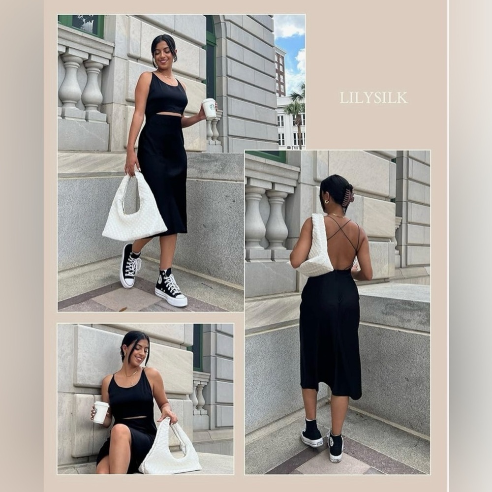 LilySilk Silk Cocktail Dress  Wrap Elegant Spaghetti Strap Dress - Picture 2 of 7